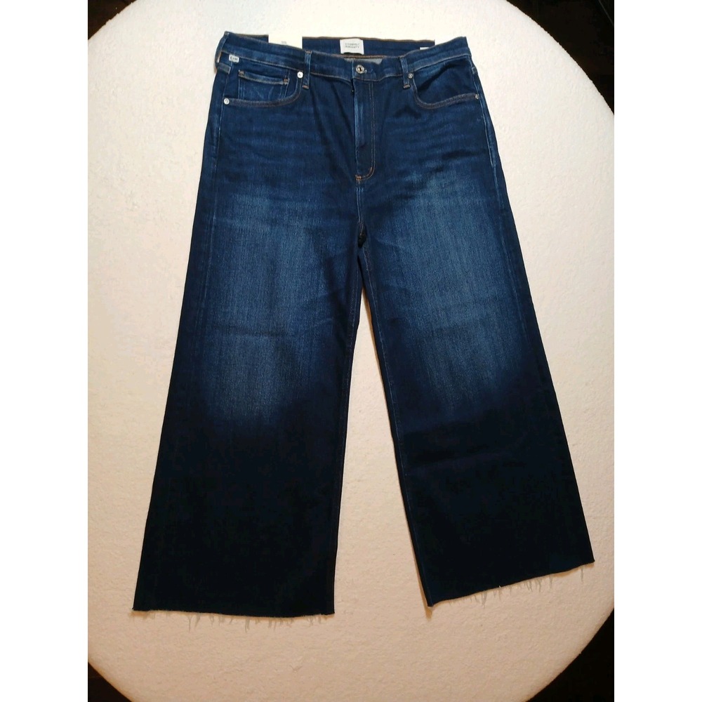 Citizens of Humanity Lyra Wide Leg Crop Jeans 33 Lotus Dark Wash Raw Hem
